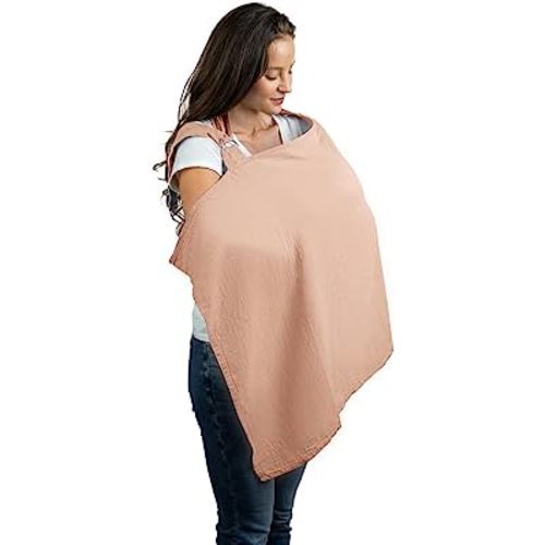 Muslin Nursing Cover for Baby Breastfeeding, Soft & Breathable Cotton Breastfeeding Cover for Mom with Rigid Hoop for Mother Nursing Apron by Comfy Cubs (Blush)