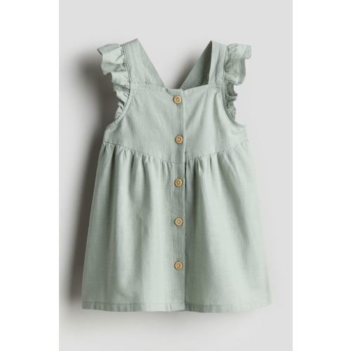 Ruffle-trimmed Cotton Dress, Light dusty green
