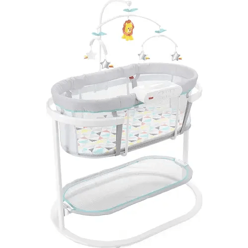 Fisher-Price Baby Bedside Sleeper Soothing Motions Bassinet with Lights Music Vibrations & Toy Mobile for Newborns 0+ Months, Windmill