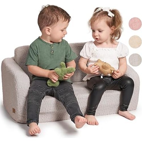 Sturdy Kids Couch and Chair for Fun Play Time or Comfy Lounging - The Perfect 2 in 1 Toddler Sofa Easily Unfolds Into a Super Soft Lounger - Modern Fold Out Chair for Babies Fits Nicely with Any Decor