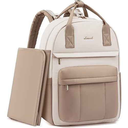LOVEVOOK Puffer Diaper Bag Backpack, Lightweight Baby Bag with Changing Pad, Large Diaper Backpack for Mom Dad with Stroller Buckles, Beige-Coffee