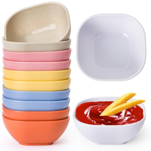 SHECIPIN 12 Pack Wheat Straw Soy Sauce Dishes, 4.5 OZ Small Dessert Bowls, Unbreakable Dipping Bowls, Small Bowls, Dipping Sauce Cups, Mini Prep Bowls, Dip Bowls for Side Dish (colorful