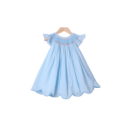 Smocked Heirloom Pearl Blue Swiss Dot Dress