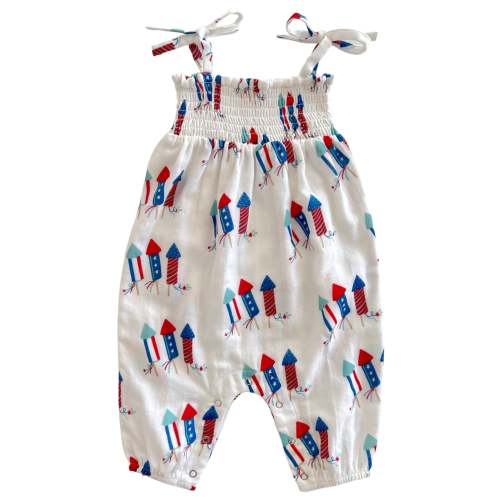 Firecrackers / Organic Smocked Jumpsuit | 0-3M