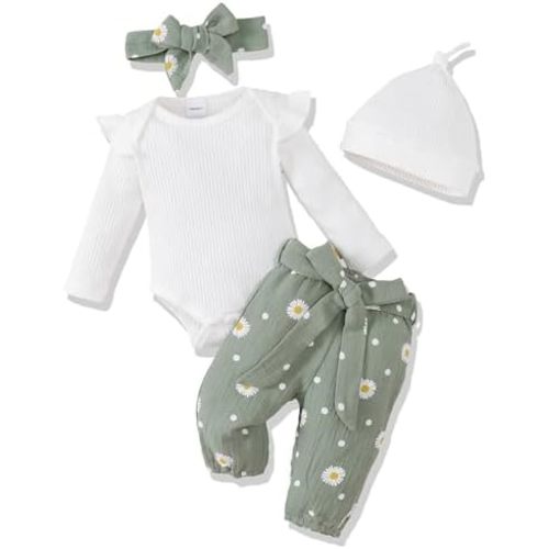 Renotemy Newborn Baby Girl Clothes Outfits Infant Romper Ruffle Floral Pants Cute Toddler Baby Girl Clothes Set