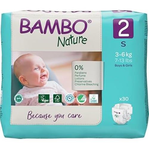 Bambo Nature Hypoallergenic Baby Diapers, Eco-Labeled Diapers, Enhanced Leakage Protection, Totally Chlorine-Free, Skin Friendly, and Super Absorbent - Size 2 (30 Count)