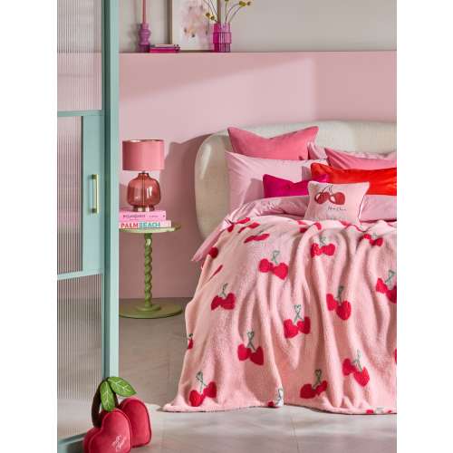 Pink Cherries Borg Fleece Throw