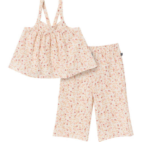2-Piece Infant & Toddler Girls Beige Vine Floral Cropped Pants Set