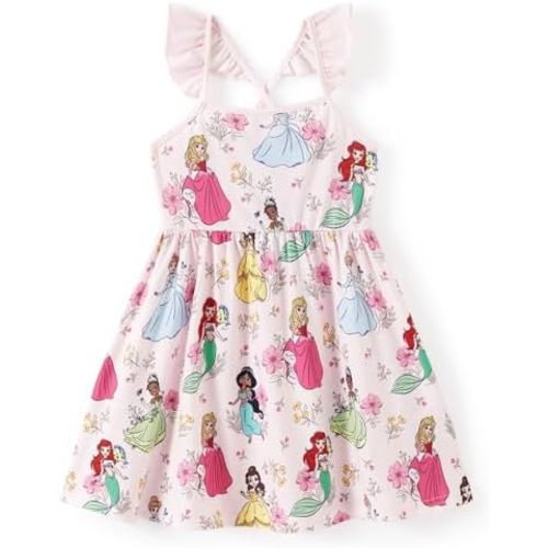 Disney Princess Minnie Mouse Frozen Elsa Girls Dress Ruffle Sleeveless Criss Cross Sundress Summer Clothes Baby to Toddler