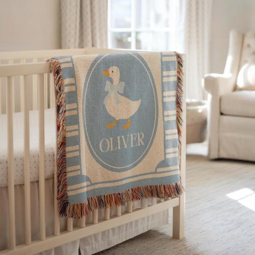 Personalized Baby Name Blanket, Custom Woven Blanket, Baby Boy Gift, Baby Shower Gift, Personalized Throw, Goose Nursery Decor