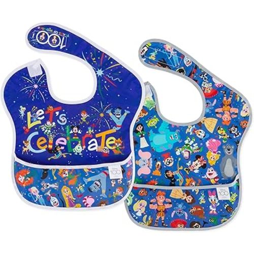 Bumkins Disney Bibs for Girl or Boy, SuperBib Baby and Toddler for 6-24 Months, Essential Must Have for Eating, Feeding, Baby Led Weaning, Mess Saving Catch Food, Fabric, 2-pk 100 Years Celebration