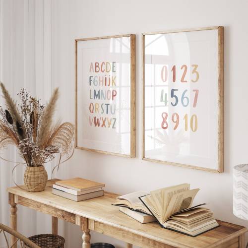Rainbow Alphabet and Numbers Posters ABC 123 Printable Set of 2 Prints Kids Room Decor Educational Posters Digital Download