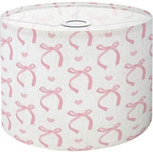 Drum Lamp Shade Cute Coquette Aesthetic Pattern Seamless Pink Ribbon Bow White Lampshade for Floor Lamps Table Lamps Pendant Light 8.9"x11" Linen Lampshades Replacement Large Lamp Shade