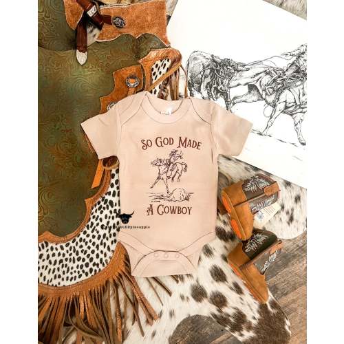 So God Made A Cowboy S/S Onesie/S/S Tee(little kid)(Clay) – theFRINGEDpineapple