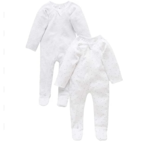 2 Pack Zip Coverall Pale Grey Melange Pack - Purebaby Rompers | Maisonette