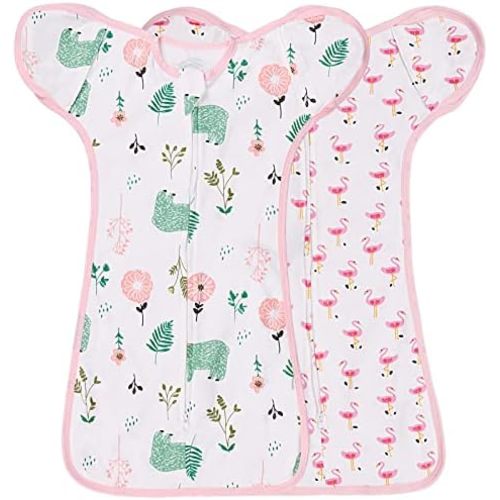 2 Pack Transition Swaddle with 2 Way Zipper, 2 in 1 Arms in/Out Transitional Arms Up Swaddle, Cotton Newborn Swaddle