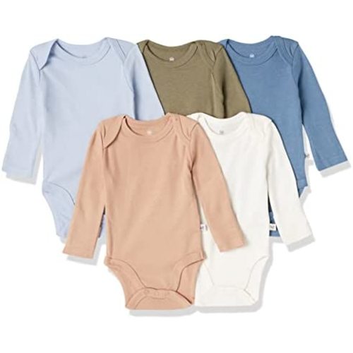 HonestBaby Baby Boys' 5-pack Long Sleeve Bodysuits One-piece 100% Organic Cotton for Infant Baby Boys', Unisex