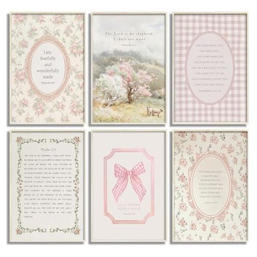 Pink Christian Nursery Wall Art Trendy Bible Verse Canvas Wall Decor Religious Scripture Flower Painting Picture Teen Girls Poster Print Artwork for Living Room Bedroom Girls room Home Decor Unframed (8x10)