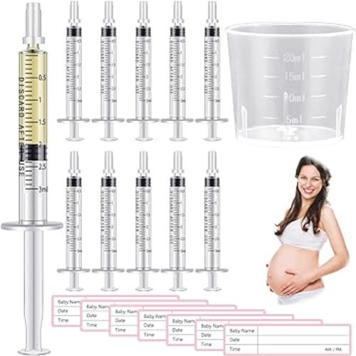 100 Set Colostrum Collector Kit Include 100 Sterile Sealed Breast Milk Collector No Needle Colostrum Syringes 100 Stickers 1 Measuring Cup Colostrum Collection for Breastmilk (Clear,3 ml)
