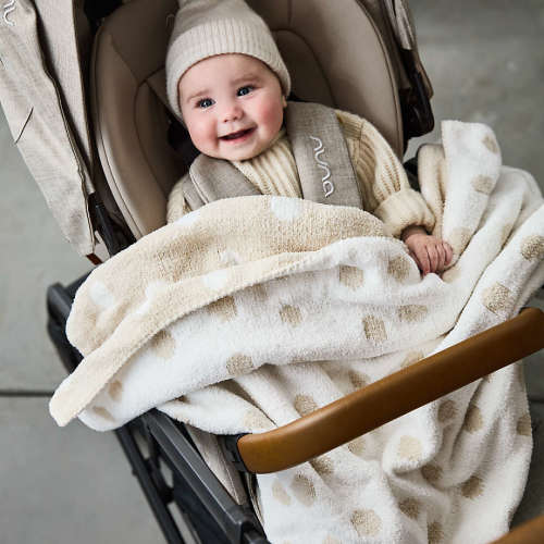 Reversible Stone Tan Chenille Dot Baby Stroller Blanket