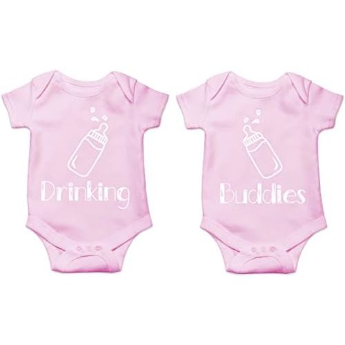 CBTwear Drinking Buddies - Matching Twin Babies - Baby Clothes - Funny Newborn Bodysuit Outfits for Boys and Girls