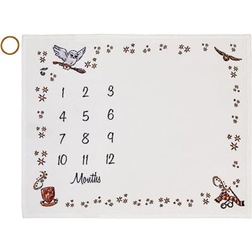 Warner Brothers Harry Potter Magical Moments White and Gold Milestone Baby Blanket
