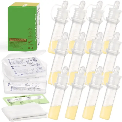 haakaa Silicone Colostrum Collector Set Ready-to-Use Silicone Colostrum Collector Reusable to Collect, Feed & Store, with 2 Clear Storage Cases & 2 White Cotton Wipe (0.1oz/4ml, 12 PK)