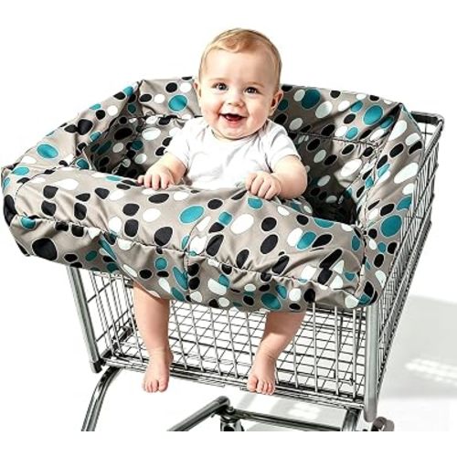 Pozico 2-in-1 Shopping Cart Cover for Baby – High Chair Cover, Grocery Cart Cover, Machine Washable with Portable Cloth Bag – Baby Cart Seat Cover for Boys & Girls – Bluepoint Design
