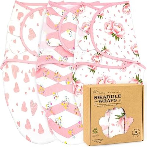 Bublo Baby Swaddles 3-Pack Organic 0-3 Months Pink Floral