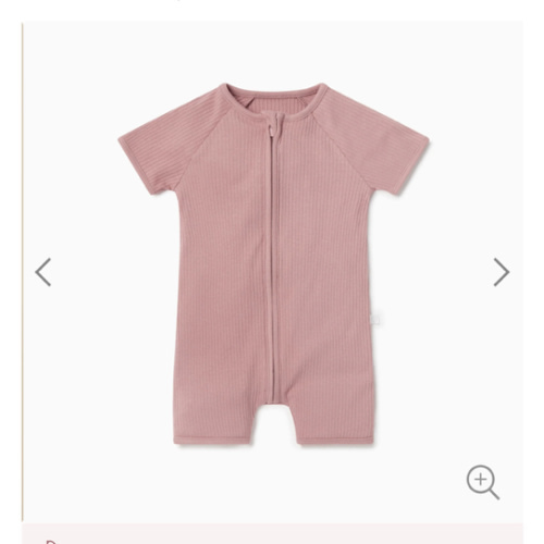 Ribbed Zip Summer Sleepsuit Ribbed Rose, 3-6 mo