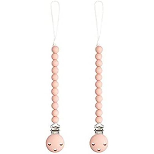 Silicone Pacifier Clips for Boys and Girls, Baby Pacifiers Paci Clip (Pink Blush, Pack of 2)