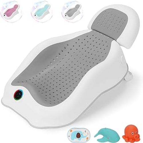 Baby Bath Support | Newborn Bathtub with Thermometer Collapsible Baby Bathtub baby bather, Baby tubs for Baby tubs for Newborn Essentials Must Haves-Baby tub (Gray)