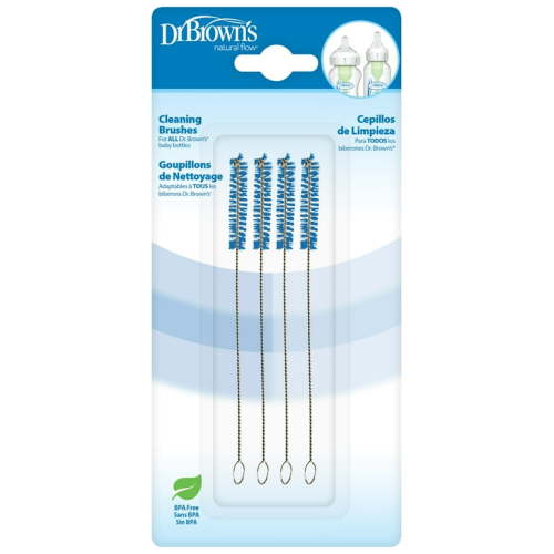 Dr. Brown's Natural Flow Reusable Baby Bottle Vent & Reservoir Cleaning Bristle Brush, Blue, 4 Pack