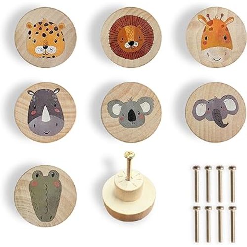 Animal Wood Dresser Cabinet Drawer Knobs Round Unique Decorative Wooden Drawer Knobs for Kids Cabinets (8, Log color1)