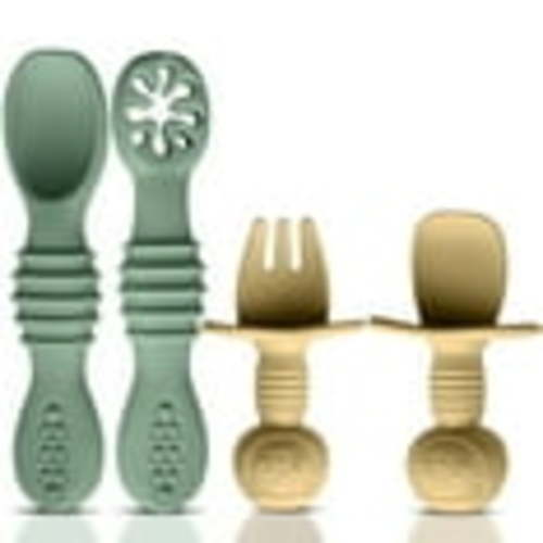 HippoBaby Baby Led Weaning Set, BPA Free Silicone, Dishwasher & Microwave Safe, Green/Yellow