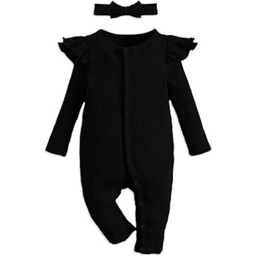 OPAWO Newborn Sleepers Baby Girl Onesie Long Sleeve Ribbed Knit Romper Newborn Photography Outfits Girl Coming Home Outfit