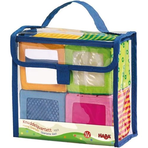 HABA Soft Blocks for Babies 6-12 Months, Happy Quartett Sensory Toy Features a Unique Sound & Texture in All 4 Baby Blocks for 6-12 Months