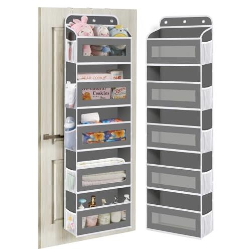 KYEVIS Over The Door Organizer, 5 Shelves Closet Door Hanging Organizer with 10 Mesh Pockets, Stuffed Animal Storage for Nursery, Baby Essentials, Dorm Room Essentials for Girls