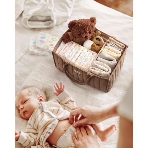 Blissful Diary Baby Diaper Caddy Basket, Stylish Baby Diaper Caddy Organizer, Storage Basket for Diapers - Baby Gift Registry for Newborn Baby Shower List and Baby Must Haves Essentials - Mocha Brown