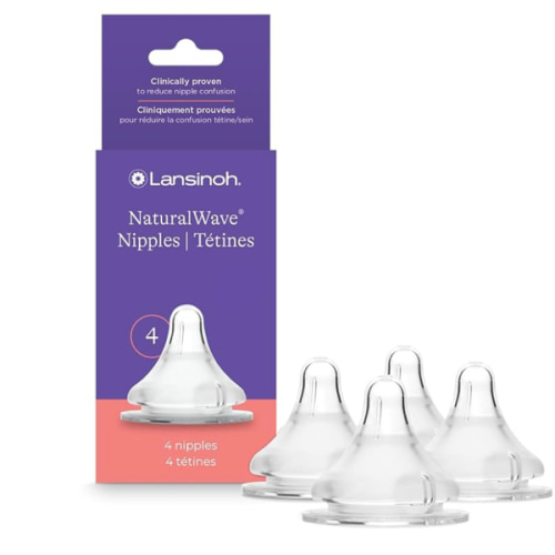 Lansinoh NaturalWave Baby Bottle Nipples, Extra Slow Flow, Size XS, 0+ Months, 4 Count – 100% Soft, Durable Silicone, Made Without BPA BPS, Anti-Colic, Supports Baby’s Developing Mouth and Teeth