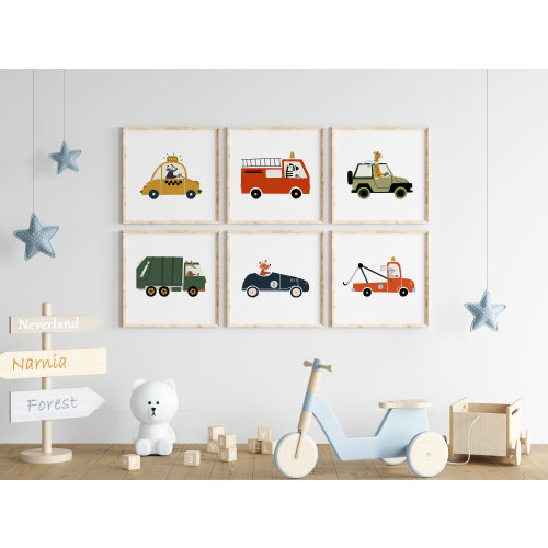 Animals & Vehicles Nursery Prints, Wall Art Set of 6 Prints, Boy’s Room Print, Cute Print, Nursery decor, Kids Room Decor, DIGITAL DOWNLOAD