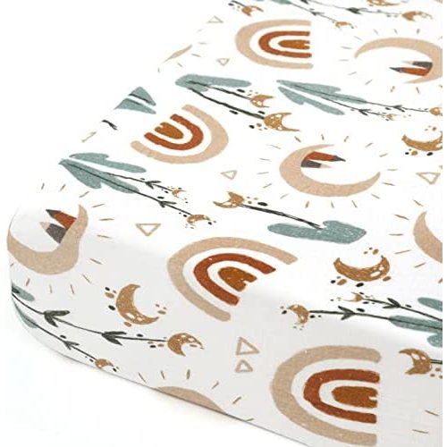 GRSSDER Soft Muslin Crib Sheet 1 Pack, 100% Cotton Crib Sheets for Boys and Girls, Fit Standard Crib Mattresses 52" x 28" Safe and Snug, Stylish Cute Rainbow Print