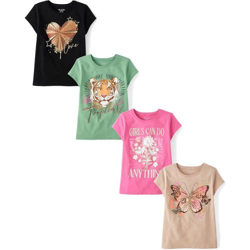 The Children's Place Girls' Animal Short Sleeve Graphic T-Shirts, Multipack