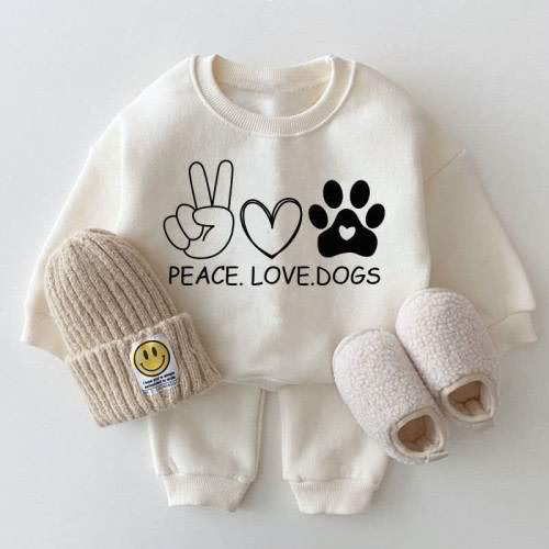 PEACE LOVE DOGS Baby White Sweatshirt 2-piece Set