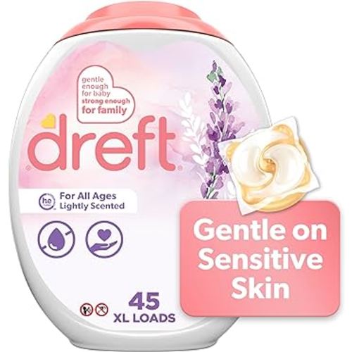 Dreft Laundry Detergent XL Pacs, Light Scent, Lavender, 45 Count