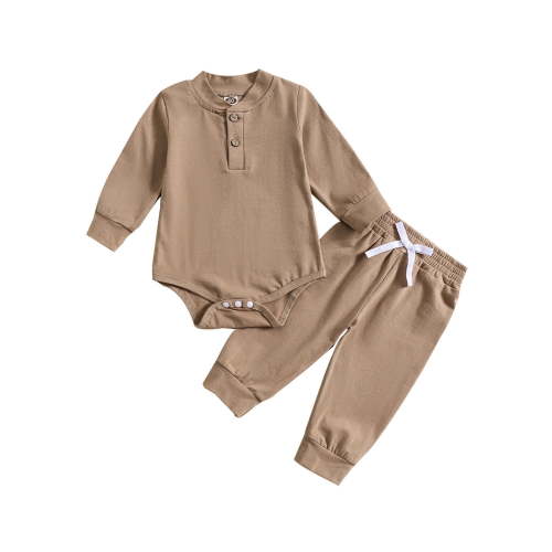 NIEWTR Baby Boys Long Sleeve Round Neckline Tops Pants Set Baby Boy Fall Winter Clothes (0-3 Months,Brown)