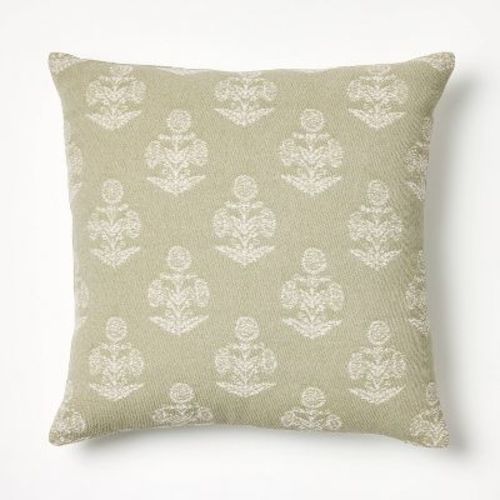 Woven Block Print Square Throw Pillow Light Sage/Cream - Threshold™ designed with Studio McGee: Cotton Jacquard, Indoor Use, Zippered