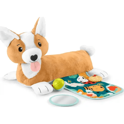 Fisher-Price Baby Tummy Time Toys, 3-in-1 Plush Puppy Wedge with BPA-Free Teether Rattle and Mirror Toys