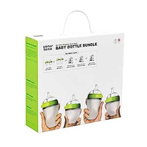 Comotomo Baby Bottle Bundle, Green, (7 Piece Set)