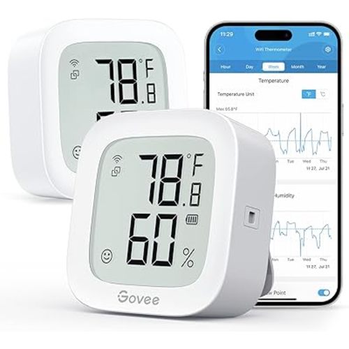 Govee WiFi Thermometer Hygrometer 2Pack H5103, Indoor Temperature Humidity Sensor with Electronic Ink Display, App Notification Alert, Free Data Storage Export, Digital Remote Monitor for Bedroom
